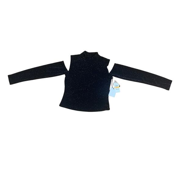 1. State Black Sparkly Open Shoulder Cropped Mock Turtleneck -Size S NWT - Picture 1 of 7
